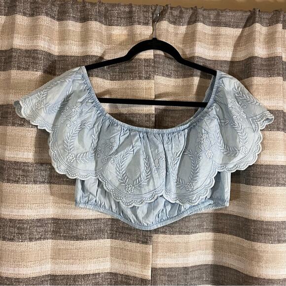 Sim‎ & Sam Blue Chambray Crop Top Size XL - Picture 2 of 8